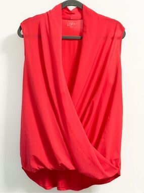 LOFT Coral Red Faux Wrap Sleeveless Surplice Blouse XL